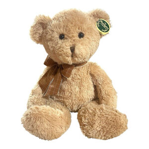 NWT Bearington Collection Bensen Bear 126355 Plush Brown Floppy Plaid Bow 16”